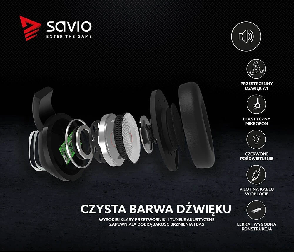 Žaidimų ausinės 7.1 virtual surround Savio VERTIGO su USB jungtimi