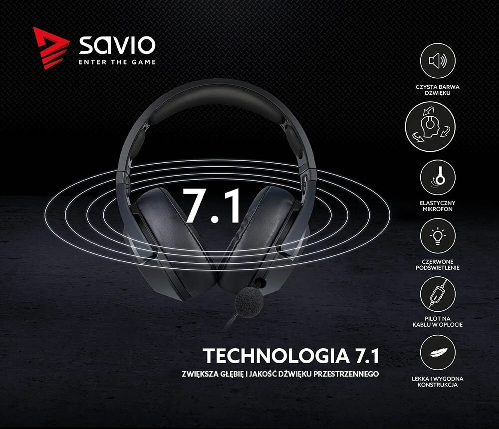 Žaidimų ausinės 7.1 virtual surround Savio VERTIGO su USB jungtimi