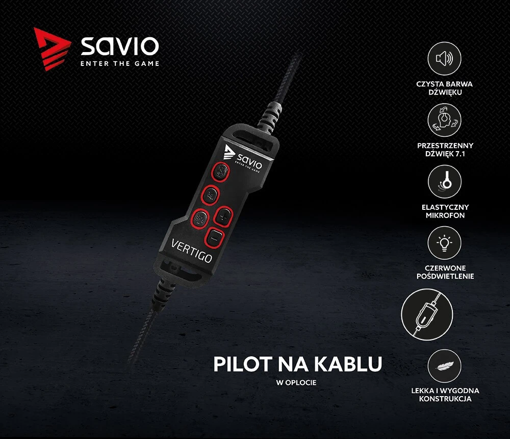 Žaidimų ausinės 7.1 virtual surround Savio VERTIGO su USB jungtimi