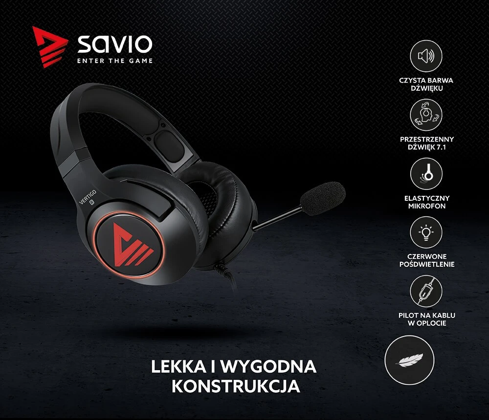 Žaidimų ausinės 7.1 virtual surround Savio VERTIGO su USB jungtimi