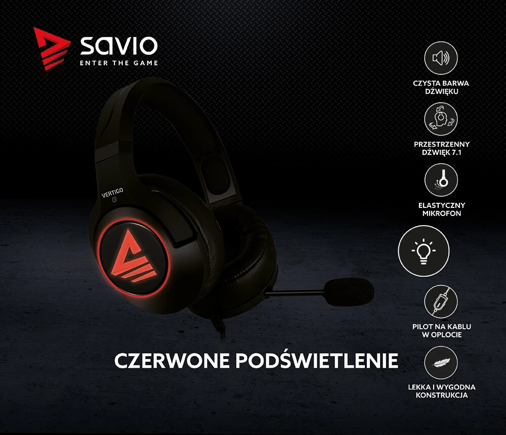 Žaidimų ausinės 7.1 virtual surround Savio VERTIGO su USB jungtimi