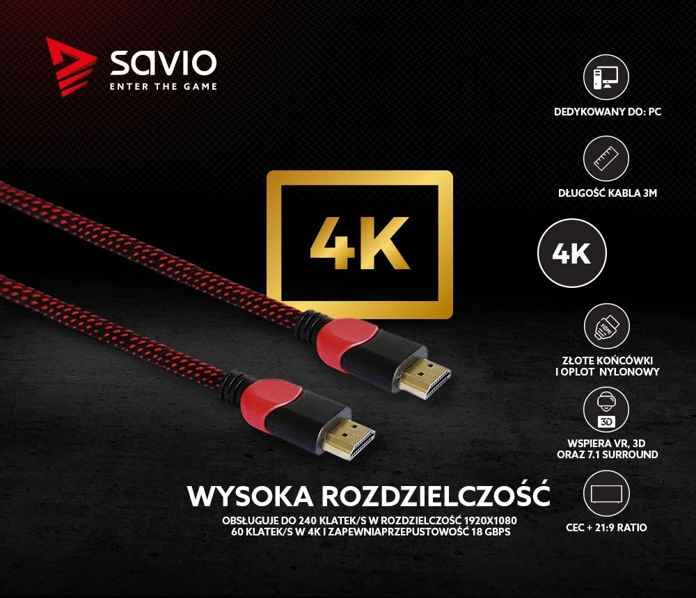 HDMI laidas Savio GCL-04