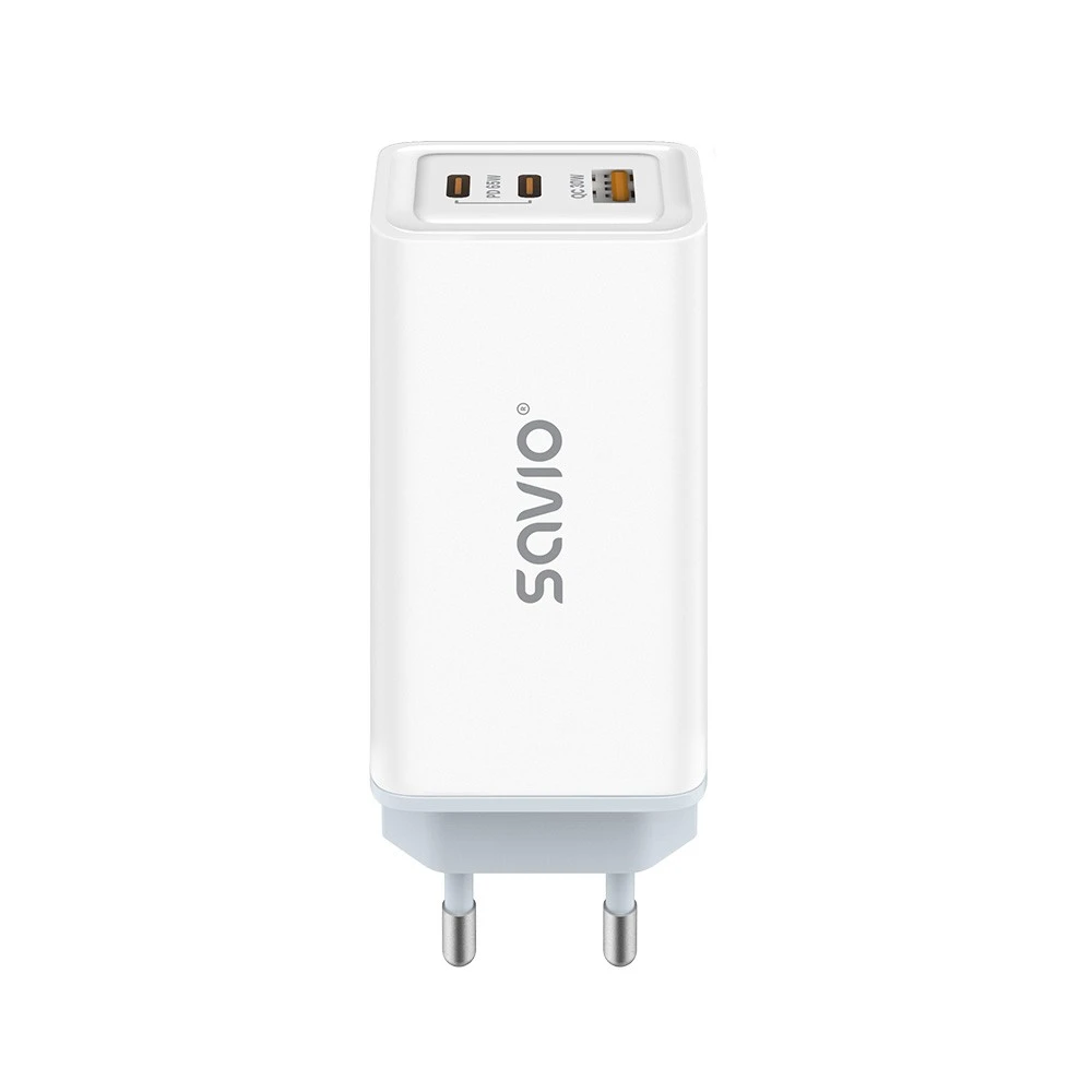 Savio Įkroviklis jungiama į tinklą 65W GaN LA-07 su kablem typu C-USB typ C 100W 1m, balta ir-juoda