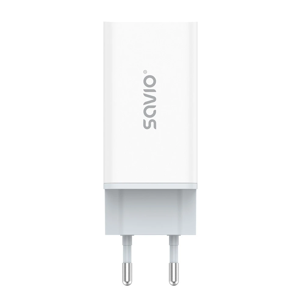 Savio Įkroviklis jungiama į tinklą 65W GaN LA-07 su kablem typu C-USB typ C 100W 1m, balta ir-juoda