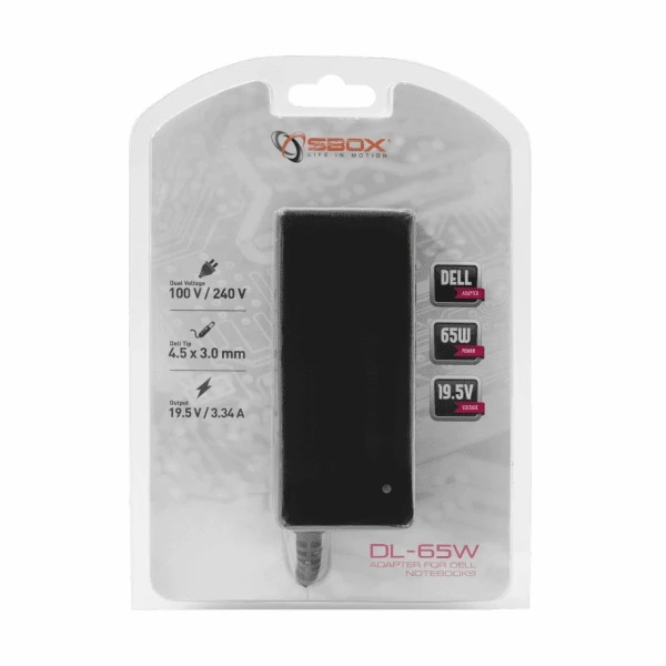Sbox Technology SBOX Power Adapteris 65W, 19.5V/3.34A, Connector 4.5x3.0mm, juodos spalvos (DL-65)