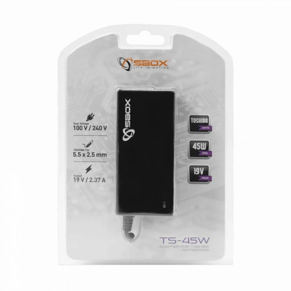 Sbox Technology Nešiojamojo kompiuterio maitinimo adapteris Sbox Sbox TS-45W, 100V-240V, 45W, 19V, 1.5/2.37A