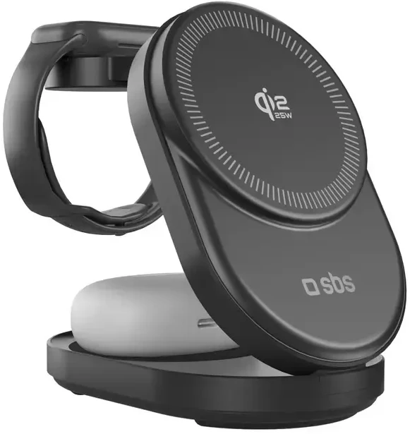 SBS Qi2.2 25W indukcinė 3 viename sulankstoma įkrovimo stotelė su MFI sertifikatu - Juodas
