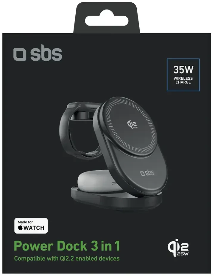 SBS Qi2.2 25W indukcinė 3 viename sulankstoma įkrovimo stotelė su MFI sertifikatu - Juodas