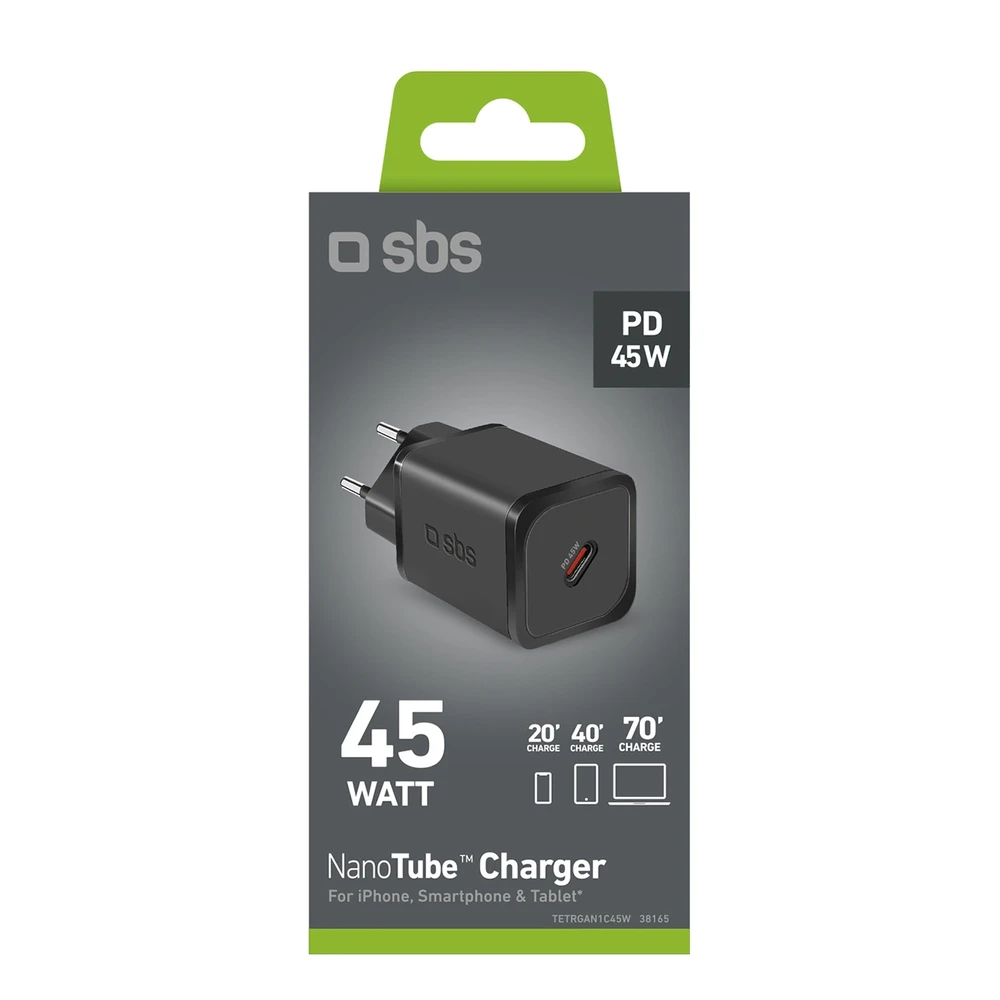 SBS TETRGAN1C45W 45W GaN USB-C laidinis įkroviklis su Power Delivery – juodos spalvos