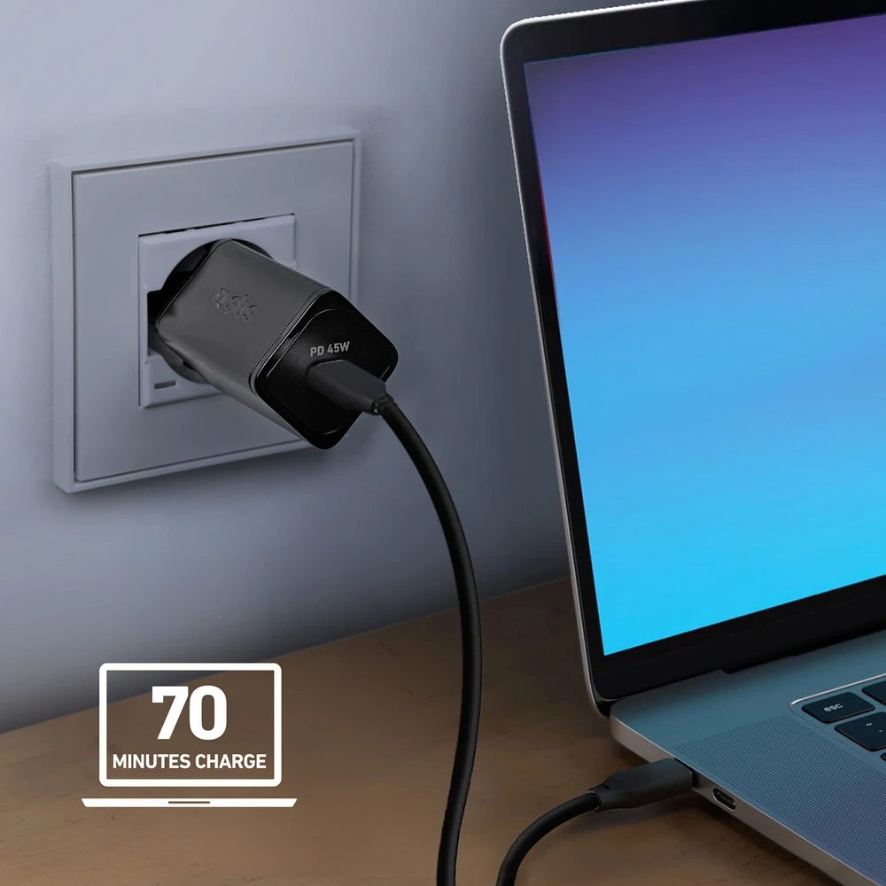 SBS TETRGAN1C45W 45W GaN USB-C laidinis įkroviklis su Power Delivery – juodos spalvos