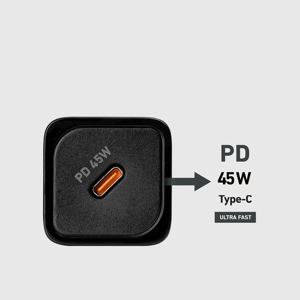 SBS TETRGAN1C45W 45W GaN USB-C laidinis įkroviklis su Power Delivery – juodos spalvos