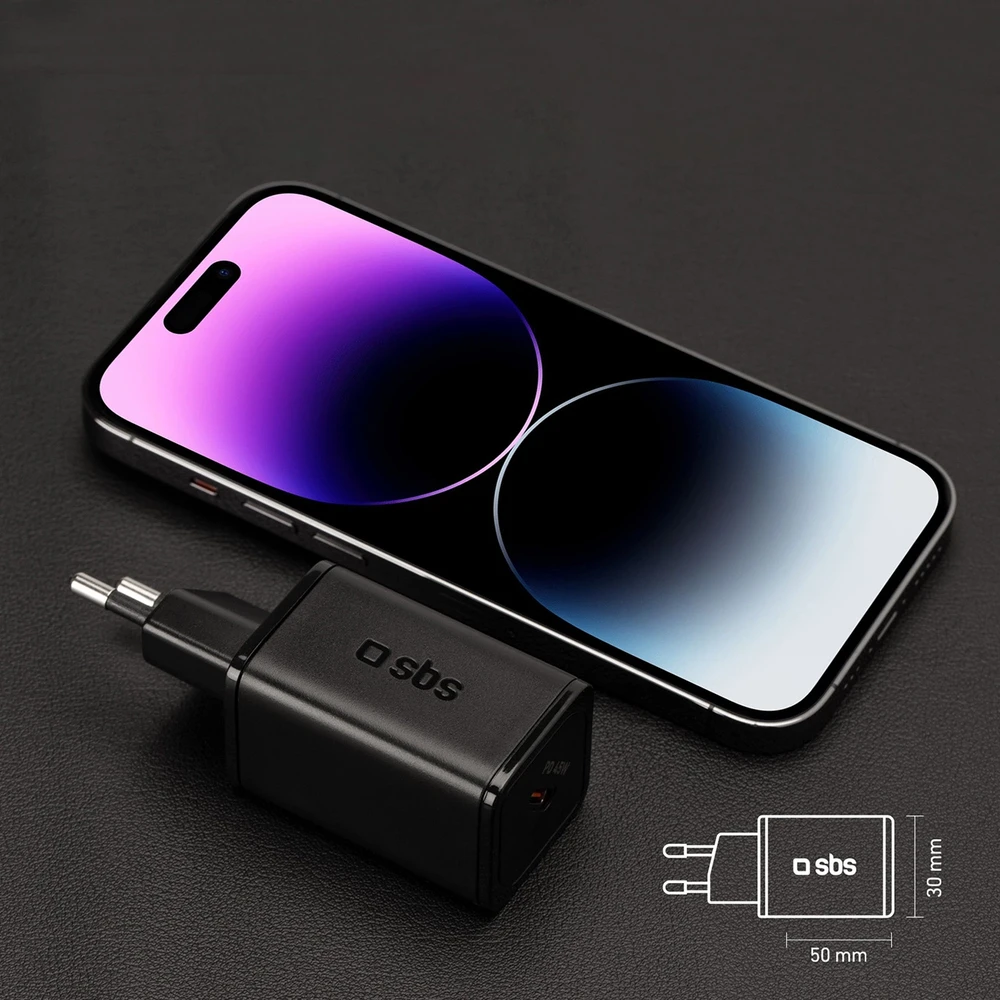 SBS TETRGAN1C45W 45W GaN USB-C laidinis įkroviklis su Power Delivery – juodos spalvos