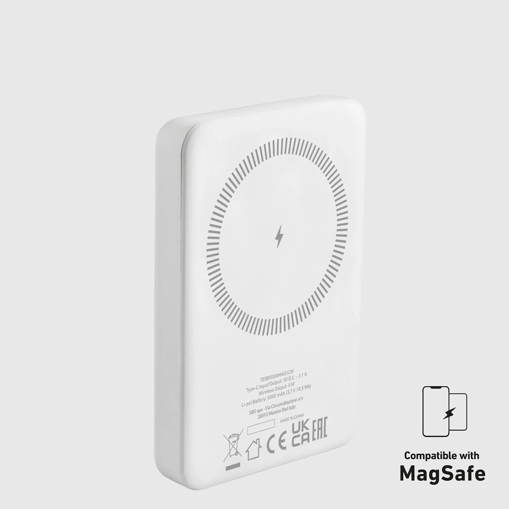 SBS 5000 mAh belaidis magnetic Power Bank baltos spalvos