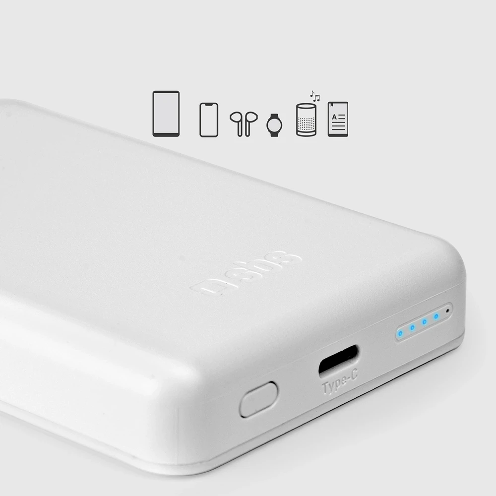 SBS 5000 mAh belaidis magnetic Power Bank baltos spalvos