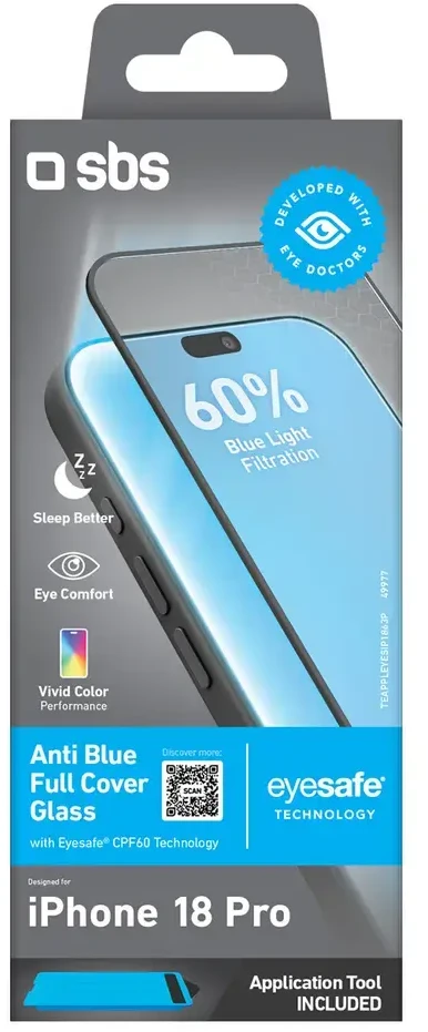 SBS Anti Mėlyna Full Cover Glass for iPhone 18 Pro with Mėlyna Light Filter