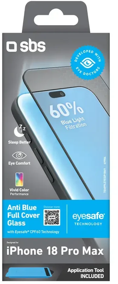 SBS Anti Mėlyna Full Cover Tempered Glass for iPhone 18 Pro Max with Mėlyna Light Filter