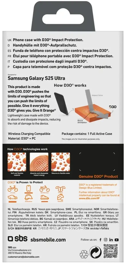 SBS D3O Samsung Galaxy S25 Ultra – dėklas telefonui juodos spalvos
