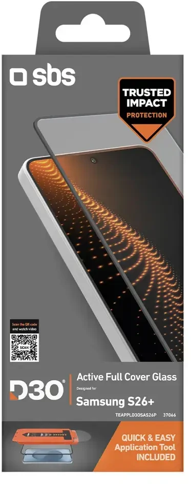 SBS D3O grūdintas stiklas Samsung Galaxy S26 Plus telefonui su aplikatoriumi