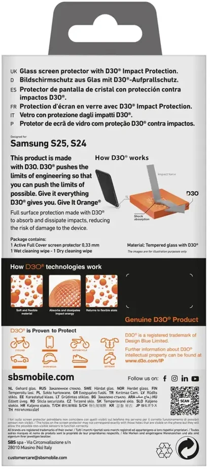 SBS D3O grūdintas stiklas su rėmeliu telefonui „Samsung Galaxy S25 Plus“ | „Samsung Galaxy S24 Plus“