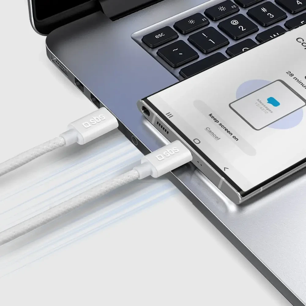 SBS duomenų perdavimo ir įkrovimo kabelis | USB-C į USB-C | 60 W | 1,5 m | pilkas