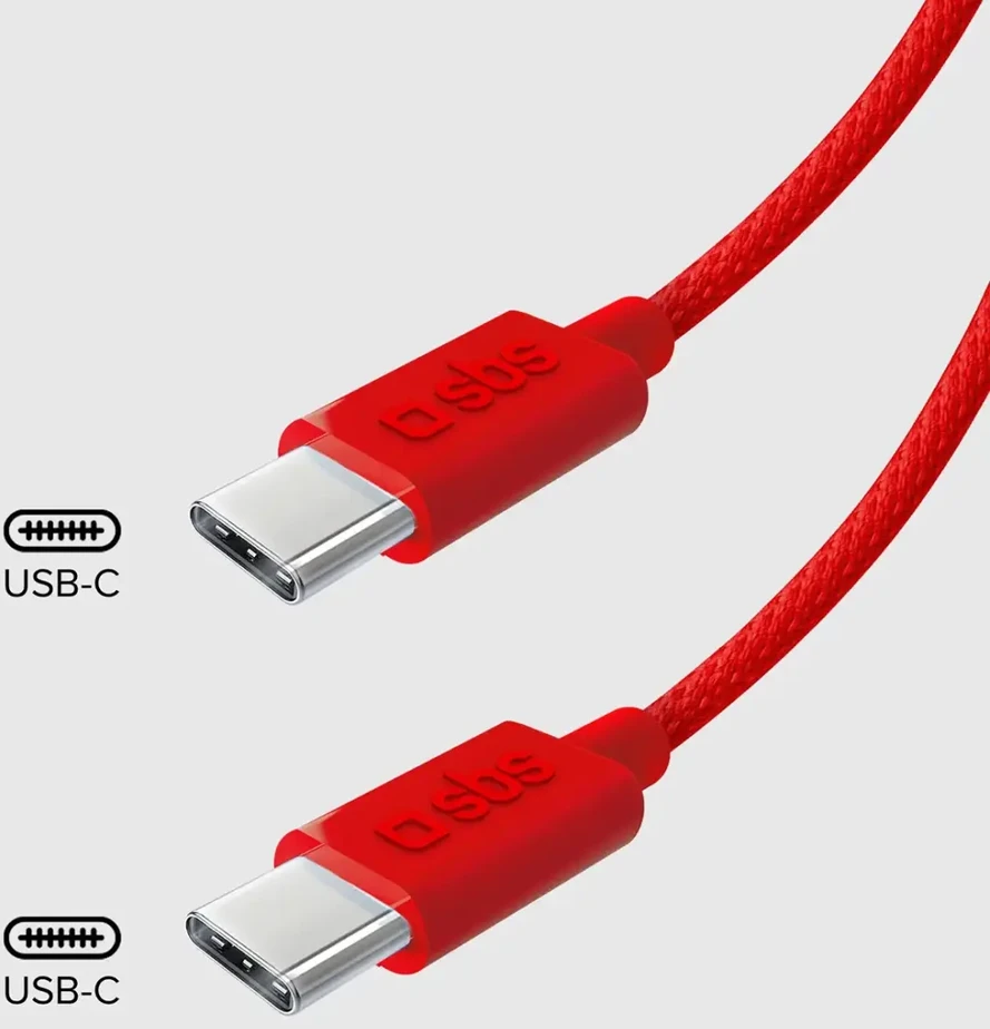 SBS duomenų perdavimo ir įkrovimo kabelis | USB-C į USB-C | 1,5 m | raudonas