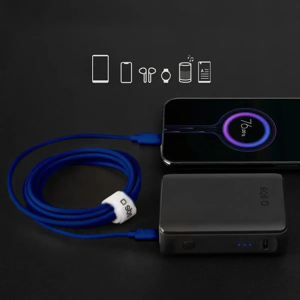SBS TECABLETISSUETCCB USB-C – USB-C 1.5m 60W pintas kabelis – mėlynos spalvos