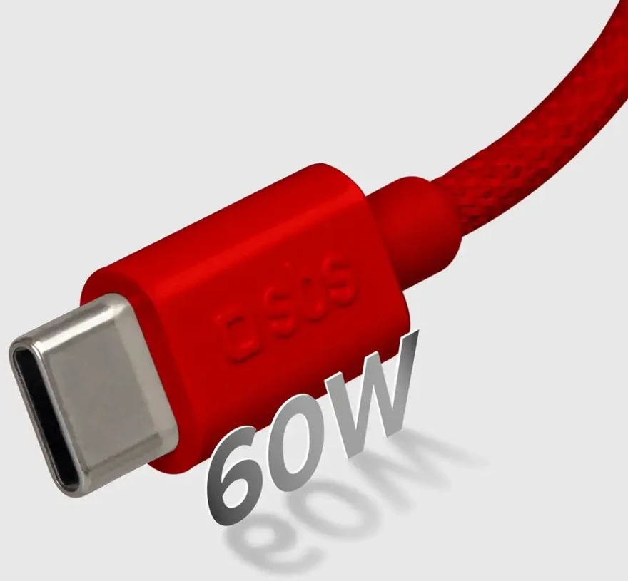 SBS duomenų perdavimo ir įkrovimo kabelis | USB-C į USB-C | 1,5 m | raudonas