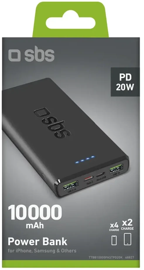 Išorinė baterija SBS TTBB10000FASTPD20K 10000 mAh 20W su maitinimo šaltiniu – juodas