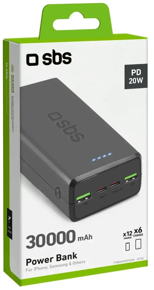 SBS išorinė baterija (powerbank) | 20000 mAh | juoda