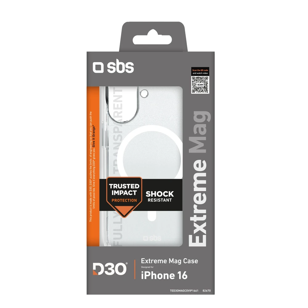 SBS Extreme Mag D3O MagSafe Apple iPhone 16 - dėklas telefonui skaidrus