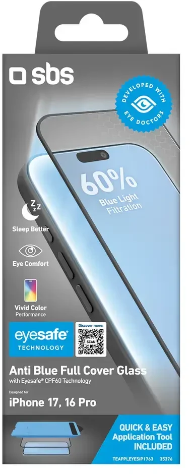 SBS Eyesafe grūdintas stiklas iPhone 17/16 Pro telefonui su aplikatoriumi