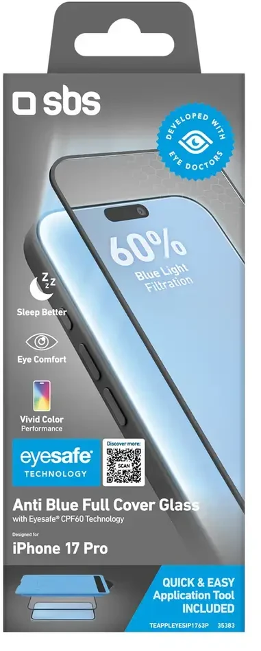 SBS Eyesafe grūdintas stiklas iPhone 17 Pro telefonui su aplikatoriumi