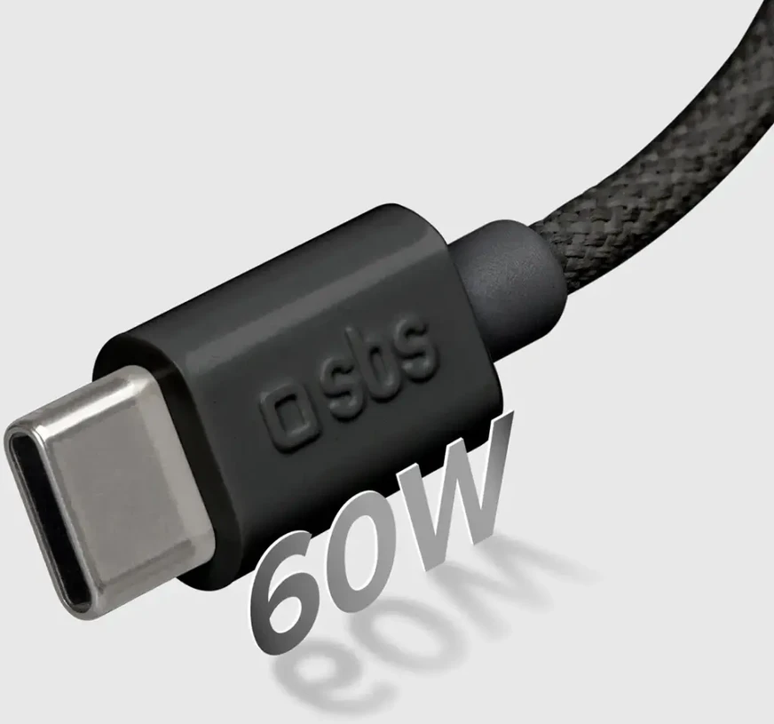 SBS Audinio duomenų perdavimo ir įkrovimo kabelis | USB-C į USB-C | 60 W | 1,5 m | juodas