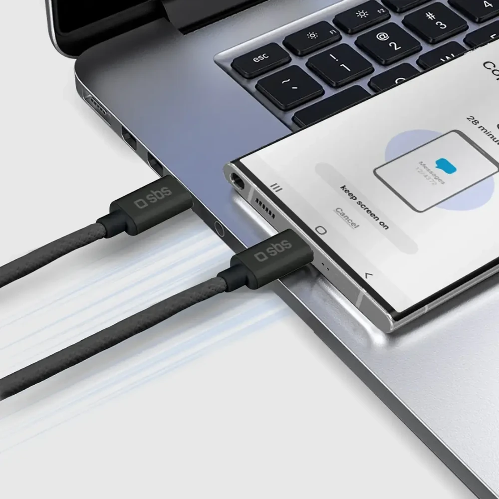 SBS Audinio duomenų perdavimo ir įkrovimo kabelis | USB-C į USB-C | 60 W | 1,5 m | juodas