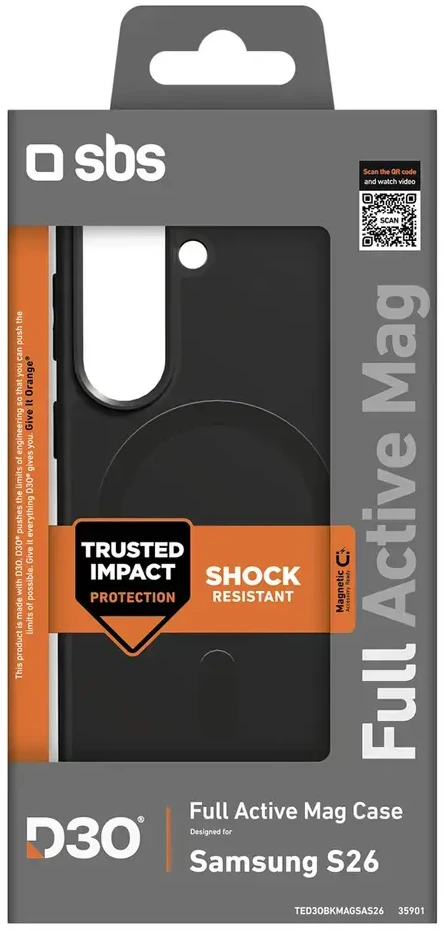Dėklas SBS Full Active Case D3O samsung Samsung Galaxy S26, MagSafe Compatible – juodos spalvos