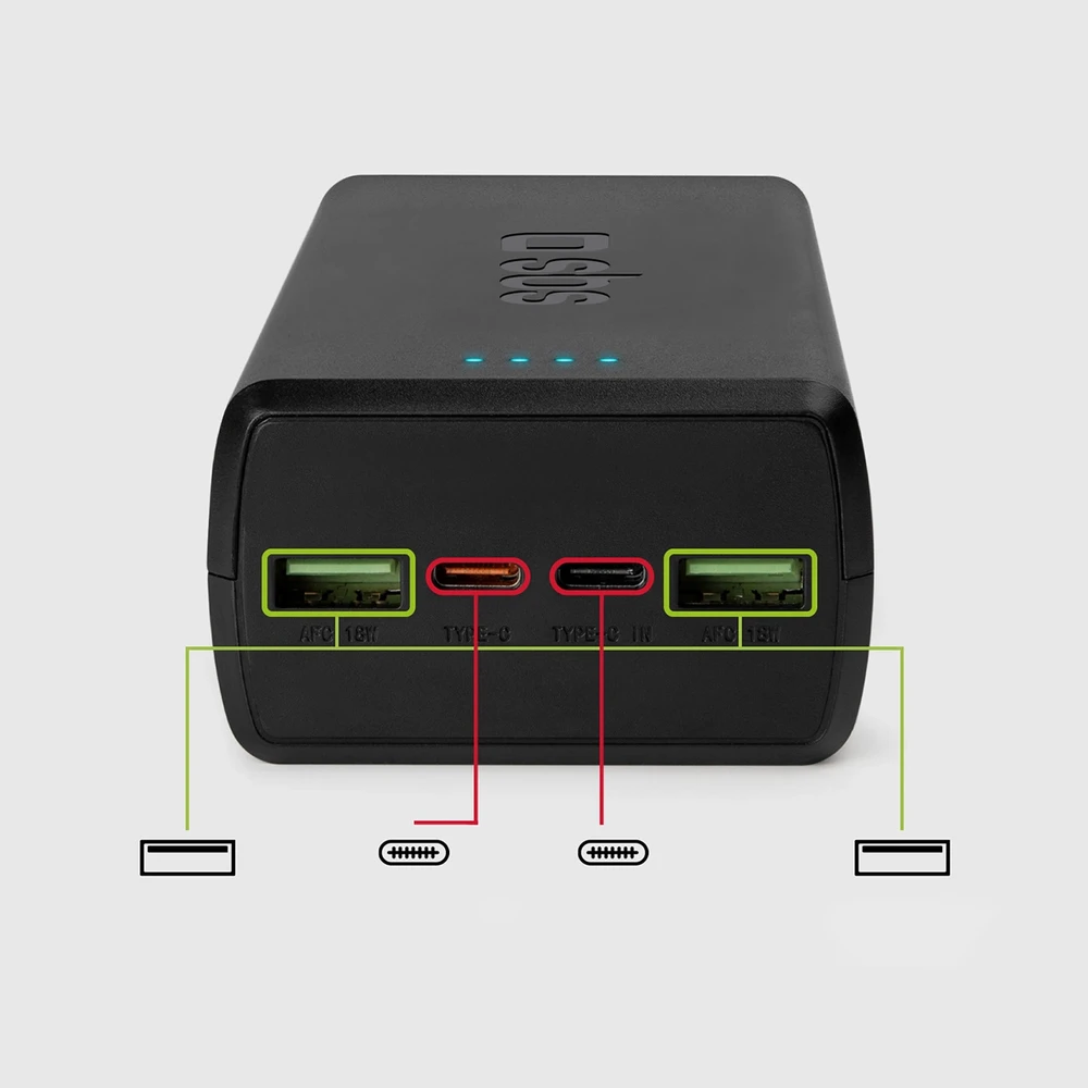 Fast charge power bank: 20,000 mAh, 2 USBs juodos spalvos