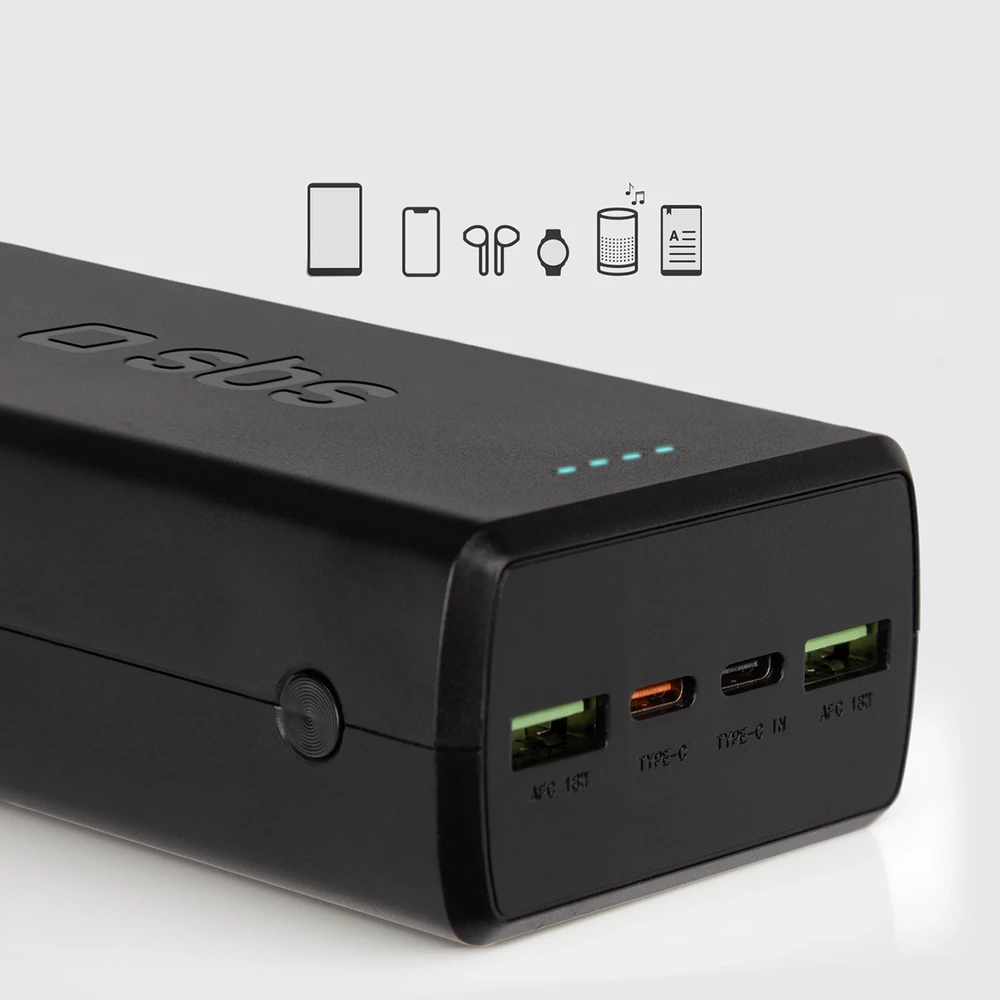 Fast charge power bank: 20,000 mAh, 2 USBs juodos spalvos
