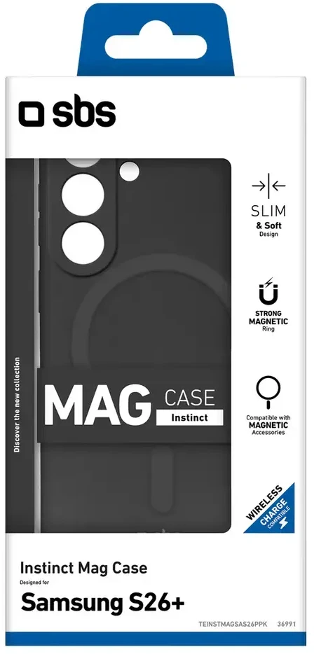 SBS Instinct Mag dėklas, skirtas „Samsung Galaxy S26 Plus“, suderinamas su „MagSafe“ – juodas