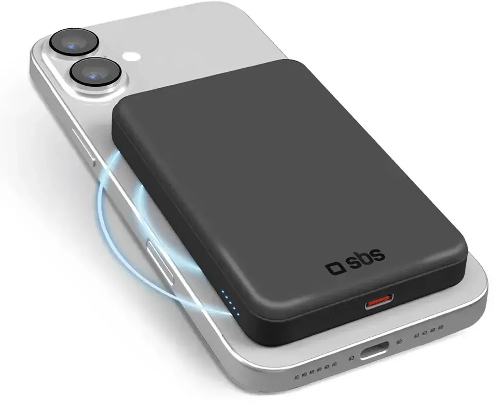 SBS Mag Power Qi2 5000 mAh išorinė baterija, suderinama su MagSafe - Juodas