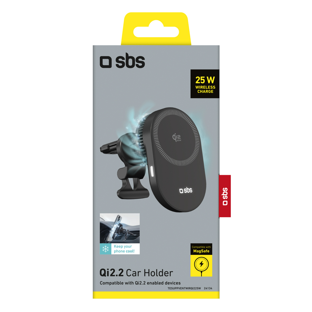 SBS magnetinis laikiklis su Qi2.2 25W belaidžiu įkrovikliu ir aktyviu aušinimu - Juodas