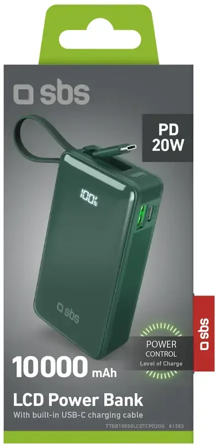SBS 10000 mAh USB-C žalia