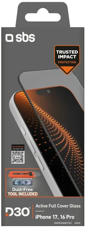 SBS protective glass with D3O technology set with applicator for iPhone 17 | iPhone 16 Pro