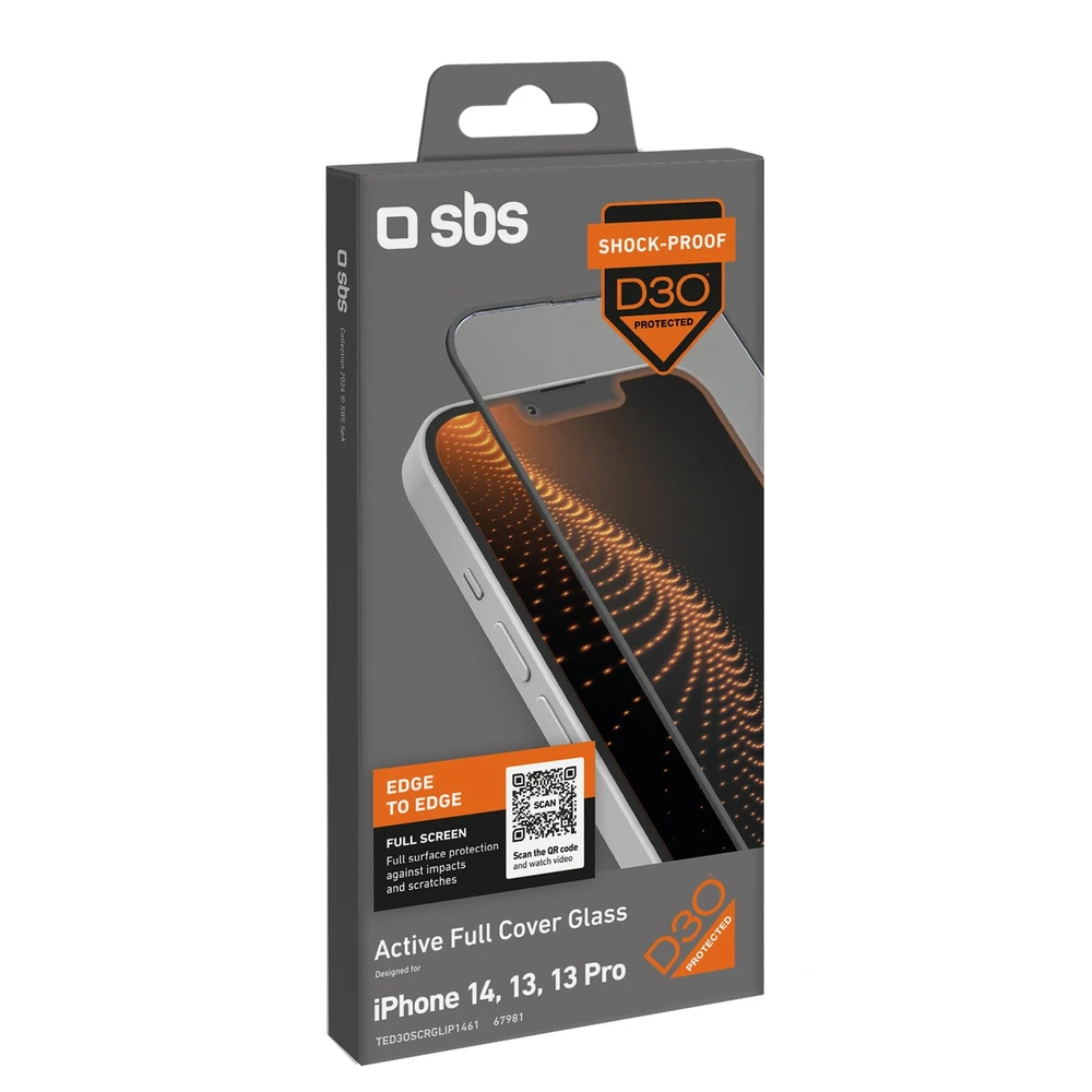 Apsauginis grūdintas stiklas SBS Apsauginis stiklas D30 su rėmeliu Apple iPhone 13 / 13 Pro / 14