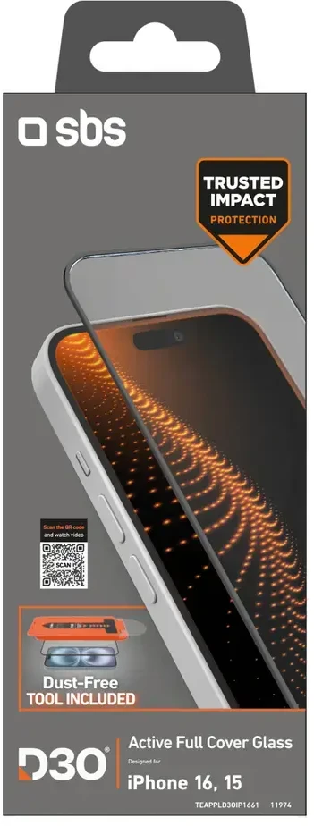 SBS apsauginis stiklas with D3O technology with applicator skirtas iPhone 15 / iPhone 15 Pro / iPhone 16