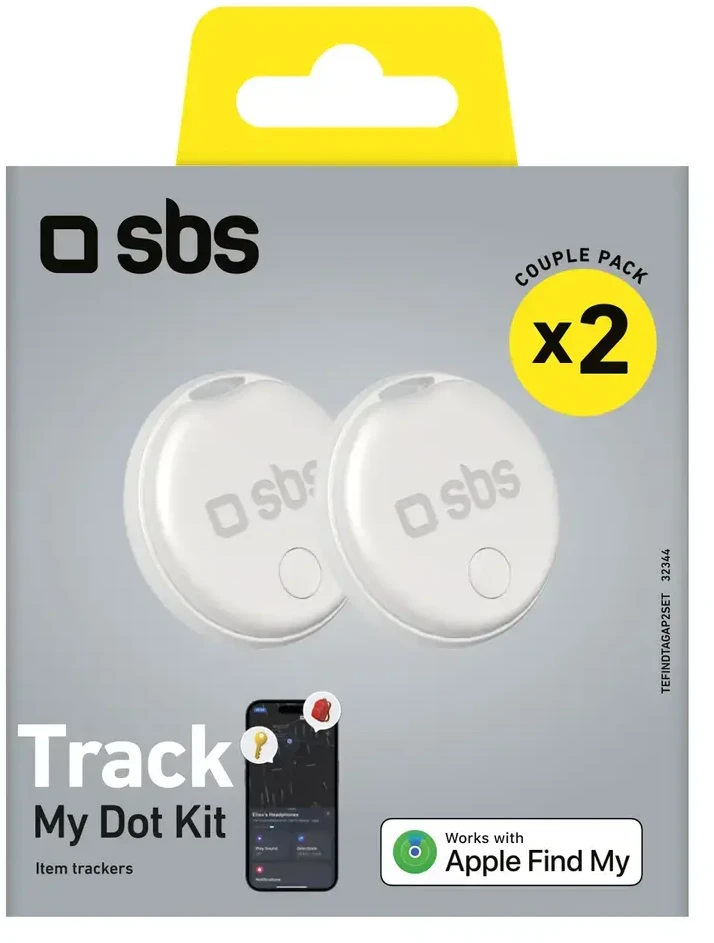 SBS „Track My Circle“ vietos nustatymo įrenginys, suderinamas su „Apple Find My“, 2 baltų rinkinys