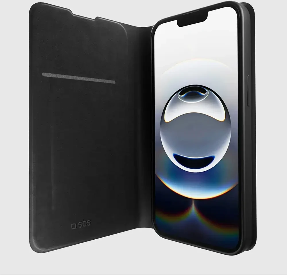 Apple SBS dėklas „Wallet Smooth“, skirtas iPhone 16e / 17e, su atlenkimu - Juodas