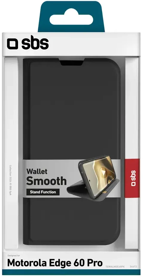 SBS piniginės formos lygus dėklas Motorola Edge 60 Pro su atlenkimu - Juodas