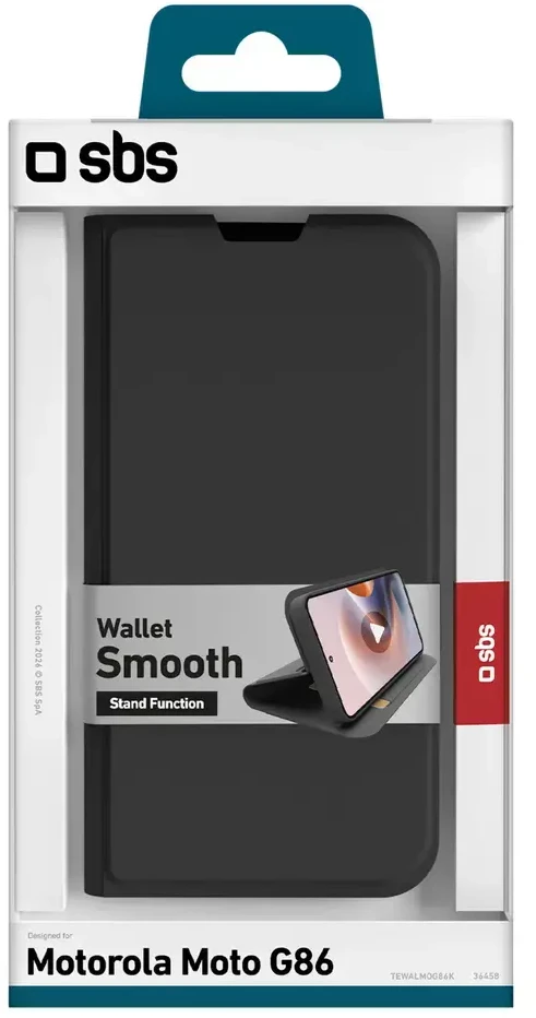 SBS piniginės formos lygus dėklas Motorola Moto G86 su atverčiamu dangteliu - Juodas