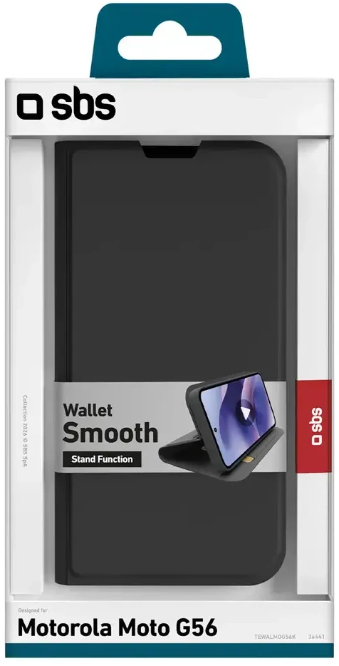 SBS piniginės formos lygus dėklas Motorola Moto G56 su atverčiamu dangteliu - Juodas