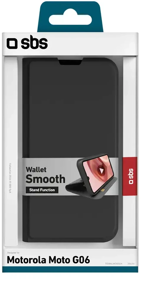 SBS piniginės formos lygus dėklas Motorola Moto G06 su atverčiamu dangteliu - Juodas